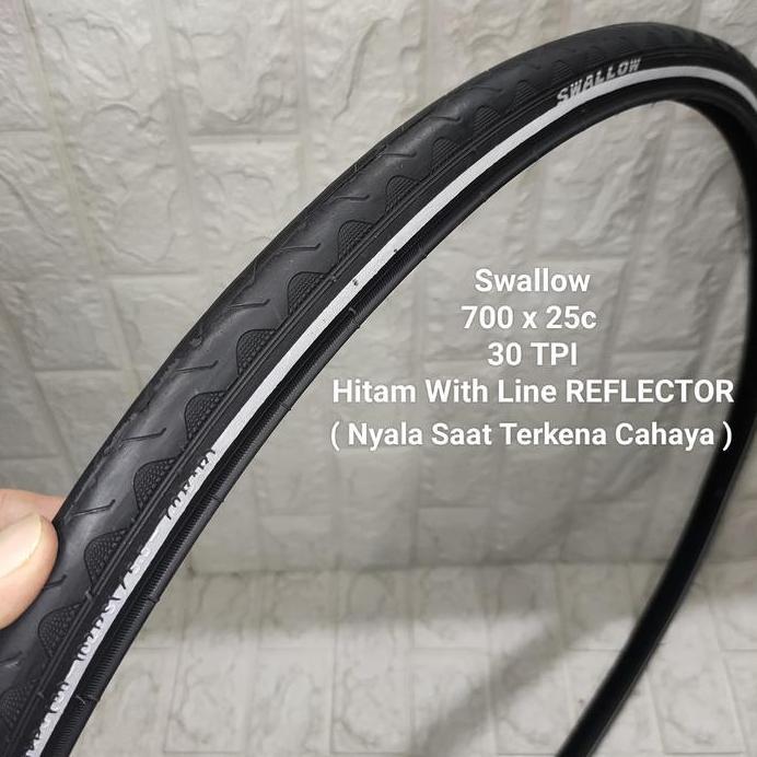 Ban Luar 700 x 25c Swallow Deli Tire 700x25c REFLECTOR Hitam Garis Menyala Sepeda Roadbike Fixie 700