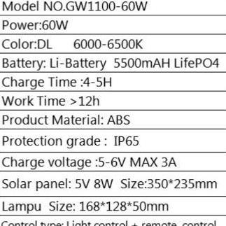 Lampu Sorot Tembak Solar Panel Tenaga Surya 60W 60 Watt