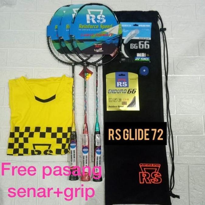 Raket Badminton RS GLIDE 72 merah/gold/Jade +senar full set ORIGINAL