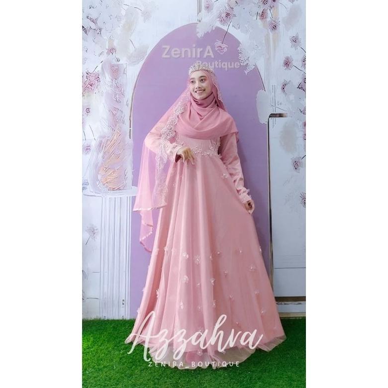 Diskon Wedding Dress Azzahra Gaun Pengantin Muslimah Simple Elegant Free Veil Premium