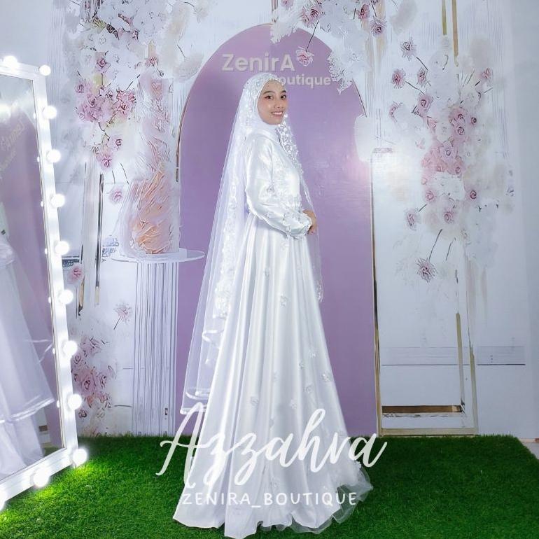 Diskon Wedding Dress Azzahra Gaun Pengantin Muslimah Simple Elegant Free Veil Premium