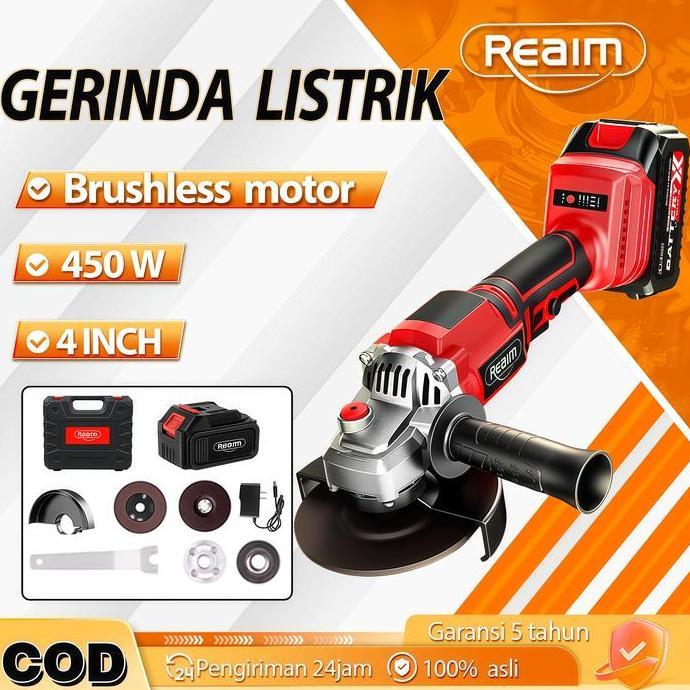 Sale Reaim Gerinda Listrik Gerinda Baterai Gerinda Tangan Mesin Gerinda Angle Grinder 4 Inch 450W Br