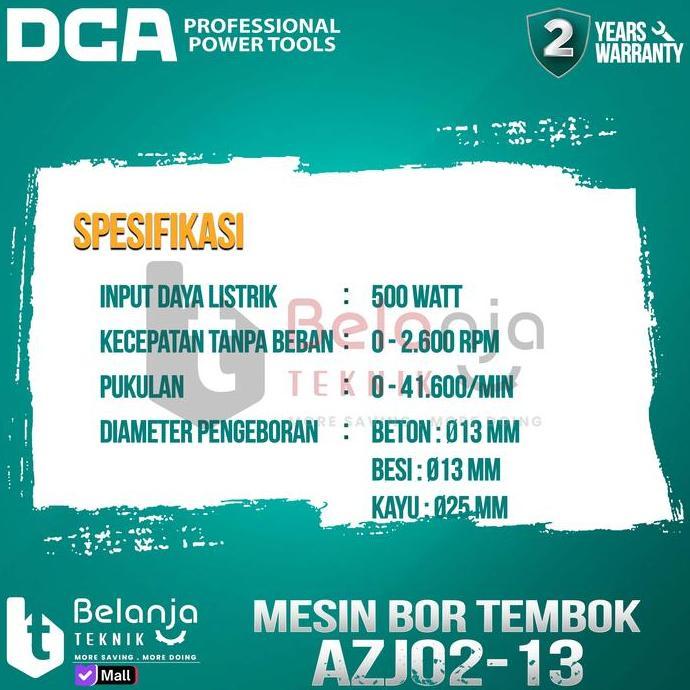 Promo Mesin Bor Tangan Listrik Dca Azj 02-13 Hammer Drill 13Mm Azj02-13 500 Watt Bor Tembok