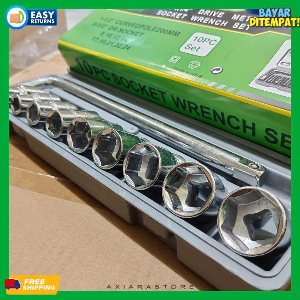 Berkualitas Kunci Shock Sok Set 10Pcs Ktp 1/2 "6 Pt Ukuran 8 - 24Mm - Kunci Socket Wrench Set 10 Pcs