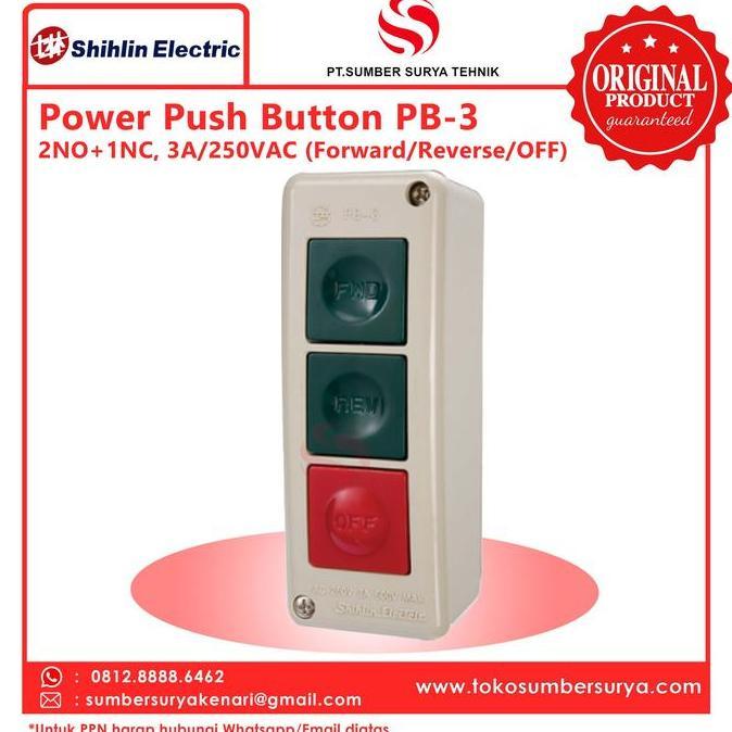POWER PUSH BUTTON PB-3 / PB3 2NO+1NC, 3A/250VAC SHIHLIN ELECTRIC PROMO