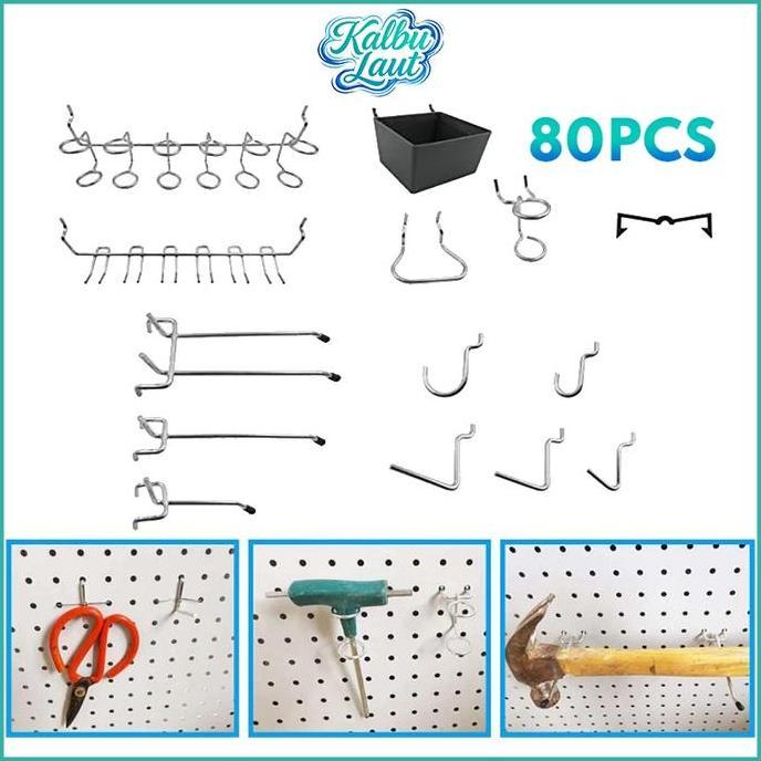 Erikasyafa - Set 80pcs Pegboard Hook Dan Aksesoris Untuk Rak Dinding Penyimpanan Perkakas Bengkel Sa