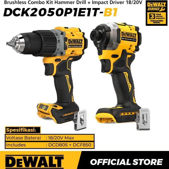 Promo Dewalt Brushless Combo Kit Hammer Drill (Dcd805) + Impact Driver (Dcf850) 18/20V Max Dck2050P1