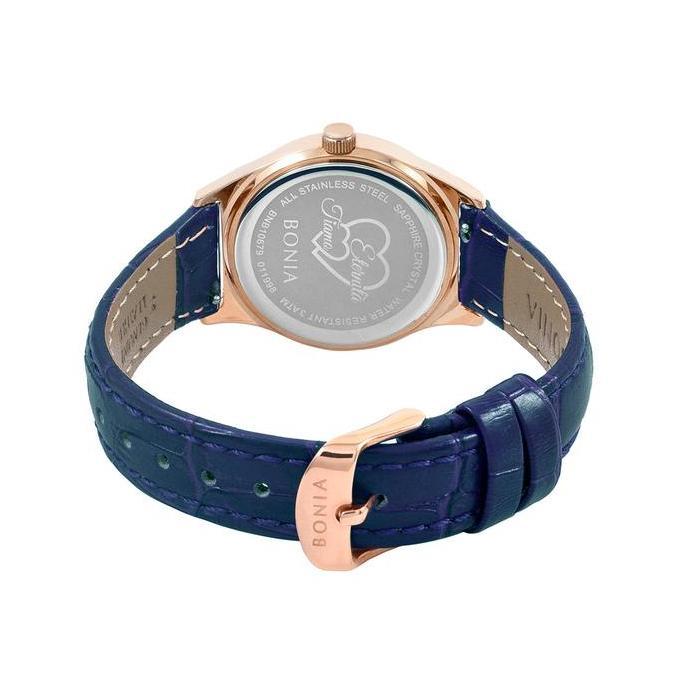 Bonia BNB10680-2582S Jam Tangan Wanita Analog Rose Biru Bonus Kalung