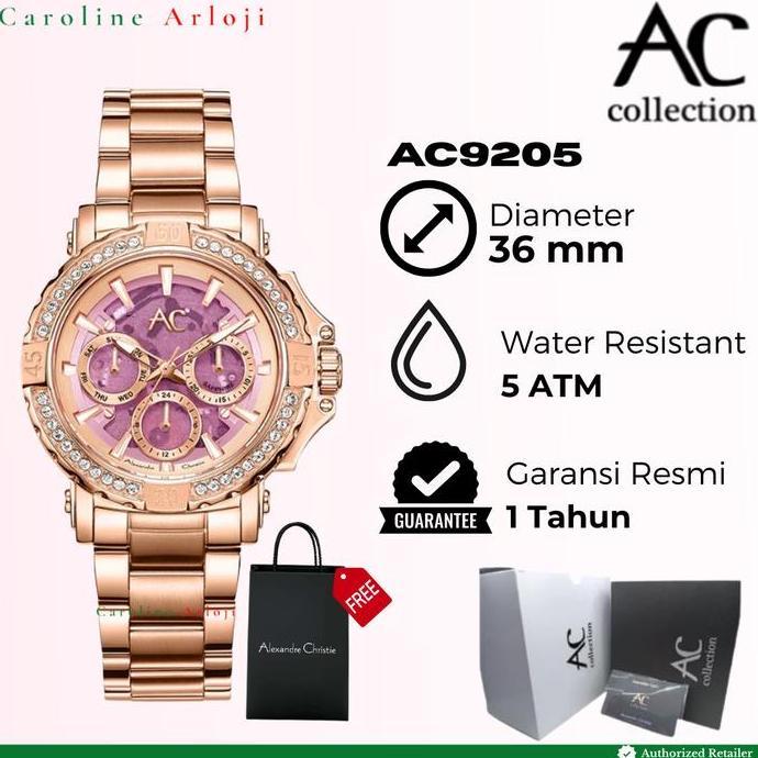 ORIGINAL Jam Tangan Wanita Alexandre Christie AC 9205 / AC9205 Analog Stainless Steel Strap Rantai