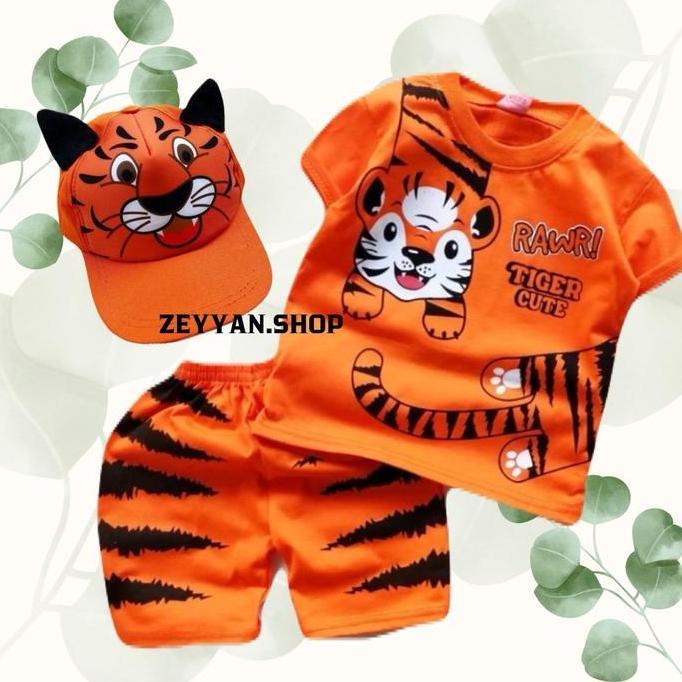 Setelan Anak Laki-Laki Usia 1-10 Tahun Motif Tiger Harimau Free Topi/One Set Anak Laki-Laki Motif Ma