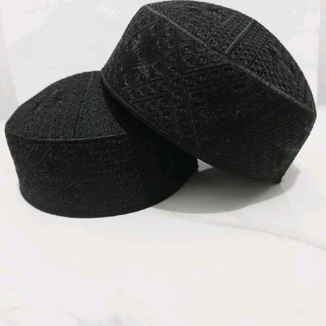 Ready stock peci hitam bordir kopiah pakistan hitam full bordir Songkok