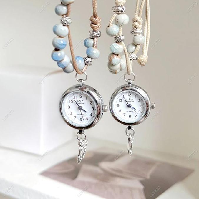Loreo Jam Tangan Wanita Tali Serut Manik Jam Tangan Gelang Adjustable