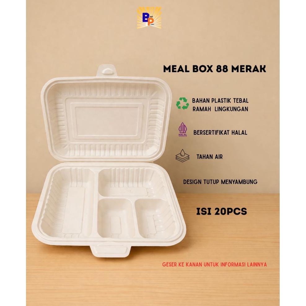 Meal Box Sekat 4 Box88 Merak / Mika Nasi Sekat 4 Isi 20Pcs Warna Cream