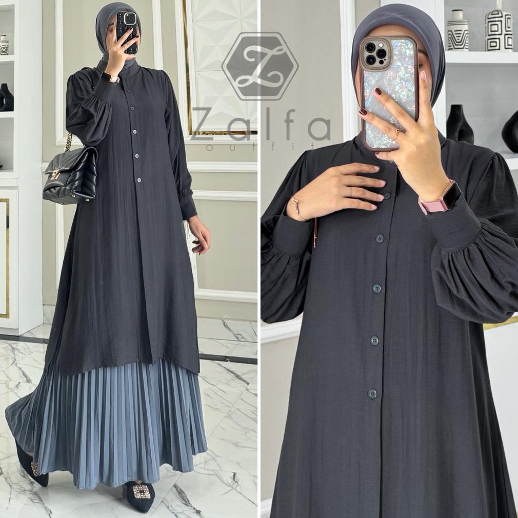 Original Lizza Tunik By Zalfa Outfit / Tunik Wanita Polos Polo Linen Premium