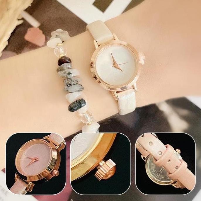 Jam analog quart wanita strap pu jam tangan cewek kecil tali kulit fashion accessories