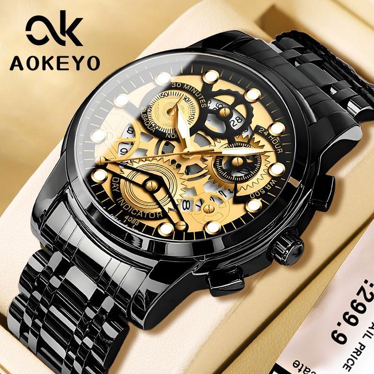 Aokeyo 4088 Jam Tangan Pria Anti Air Original Luxury Stainless Steel Free BOX+Kartu