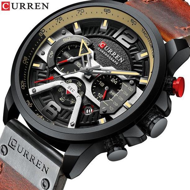 CURREN 8329 Jam Tangan Pria Analog Tali Kulit Chronograph Aktif CURRENOS