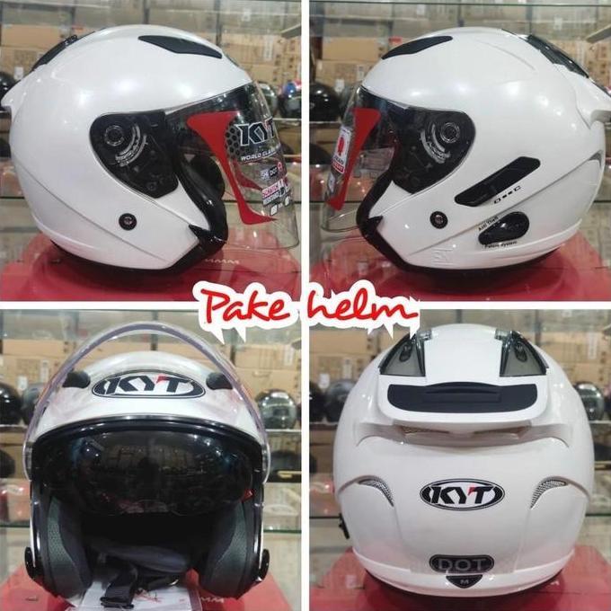 NEW HELM KYT GALAXY FLAT R PUTIH WHITE KYT HALF FACE DOUBLE VISOR ORI