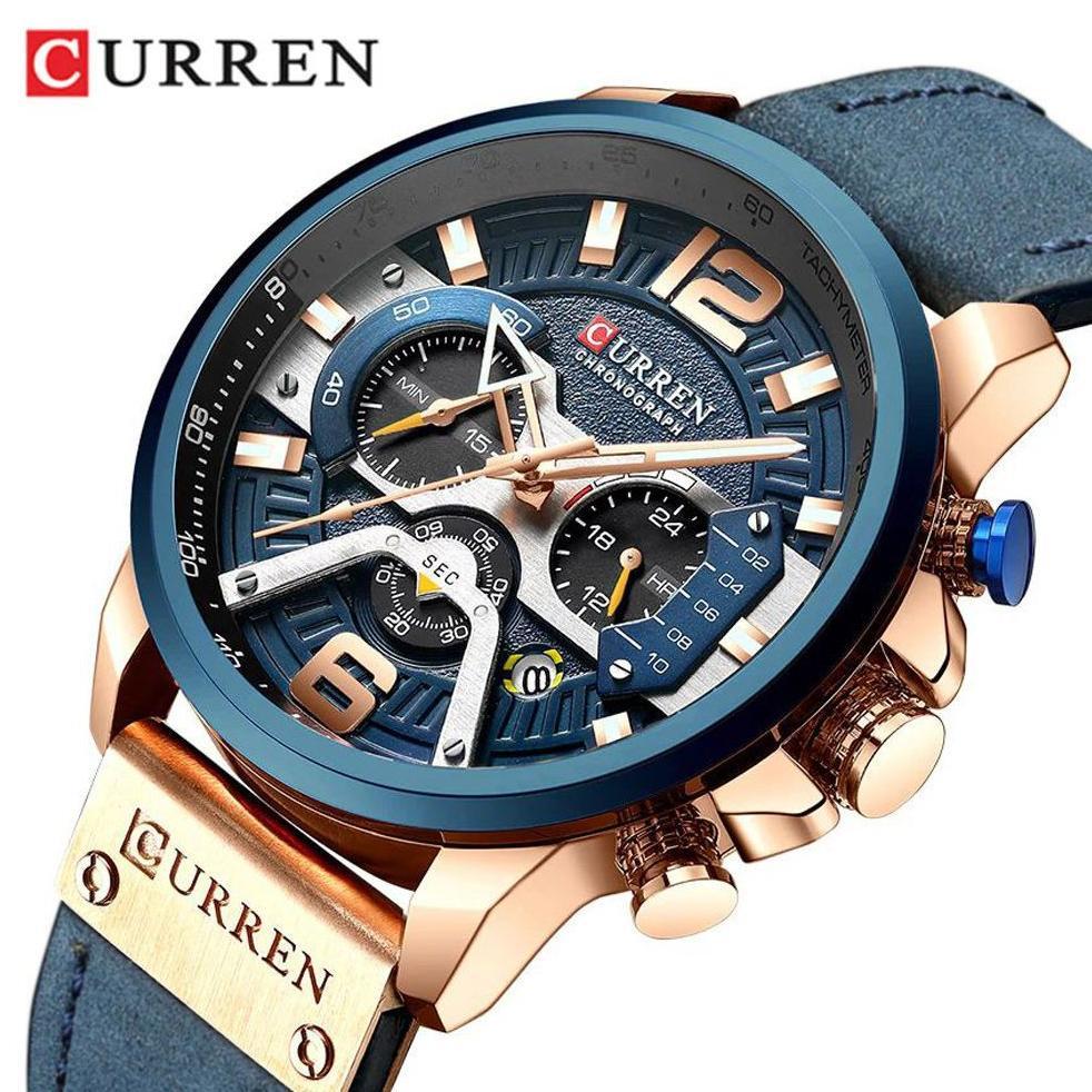 CURREN 8329 Jam Tangan Pria Analog Tali Kulit Chronograph Aktif CURRENOS