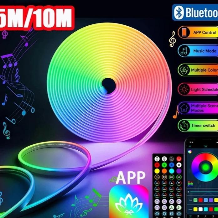 Lampu Neon Flex 5m/10m LED Neon Flex Running Remote Lampu Strip Led Neon Sign Silikon Lembut DC 12v 