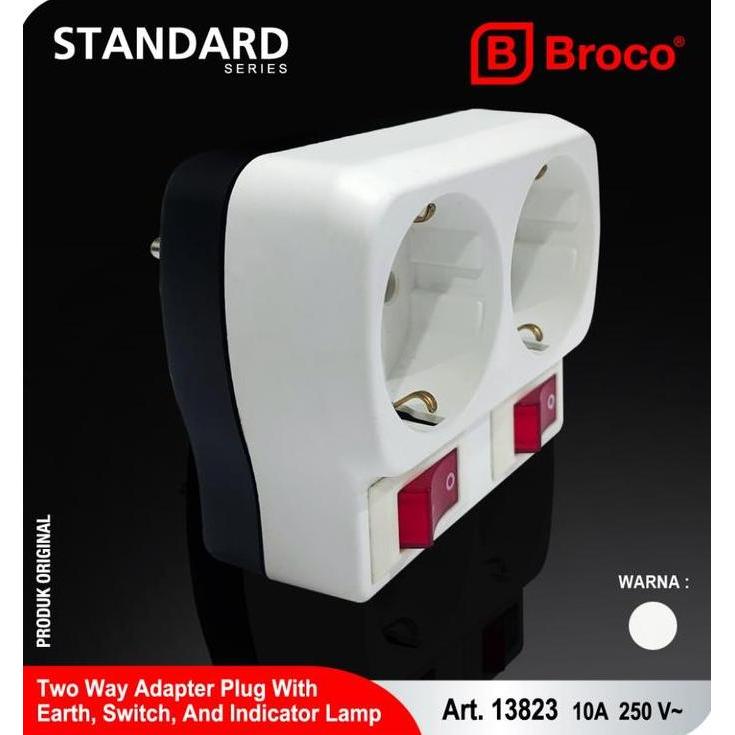 Bijuli- Broco Stop Kontak Outbow Stop Kontak Saklar Tusuk Kontak 2 Cabang Dengan Arde, Saklar Dan La