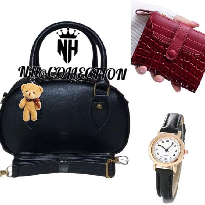 Handbag Wanita Paket Bundling Hemat Tas Selempang Wanita Livie Bag + Dompet Genie + Jam Tangan Small