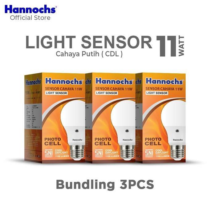 Lansungkirim- Hannochs Lampu Led Light Sensor 11 Watt Cahaya Putih (Paket 3Pcs)