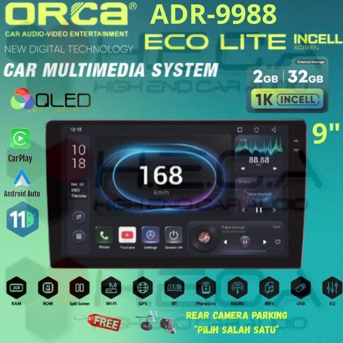 ZYL ORCA Eco Lite Incell Series 2 / 32 GB 9" Inch Android ADR-9988 Head Unit 1K Tape TV Mobil + Rear