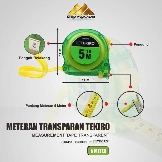 Meteran Tekiro transparan  5 Meter  | Meteran Tekiro 5 Meter l Meteran Gulung Tekiro