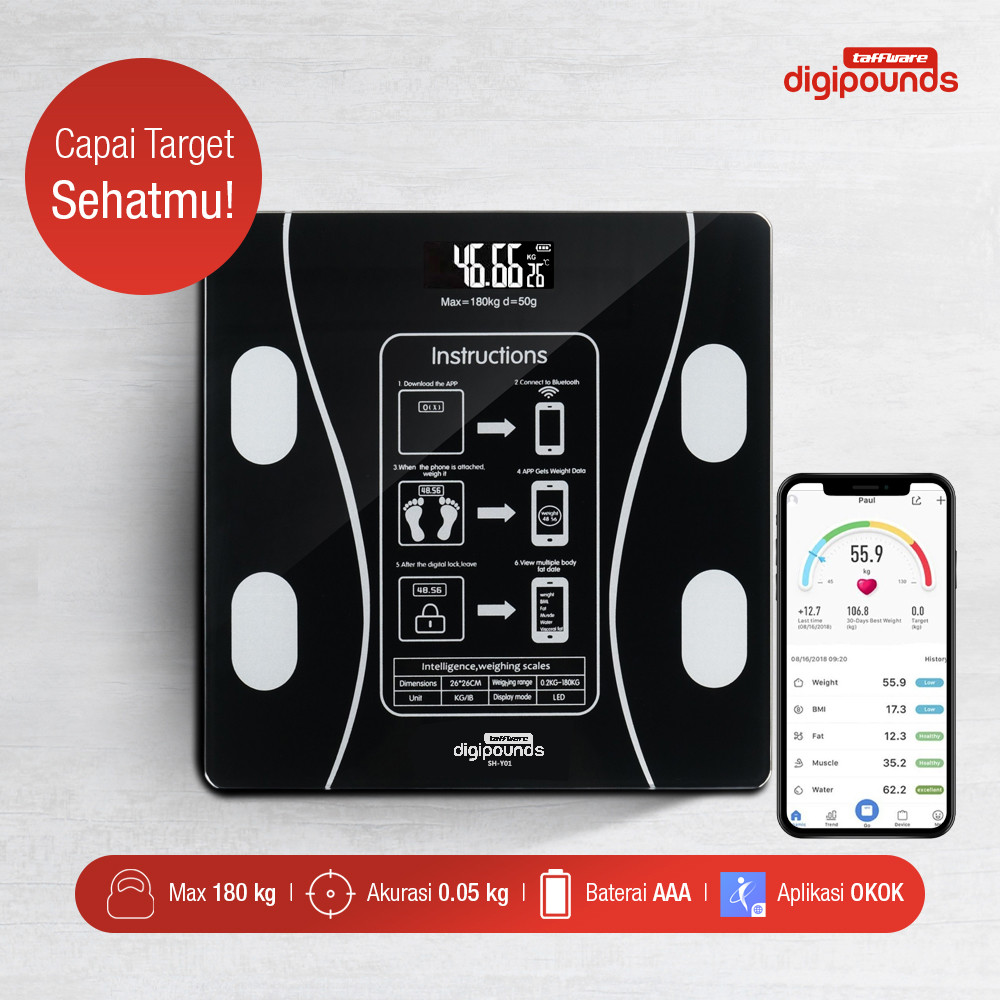 Timbangan Badan Digital Scale 180kg Taffware