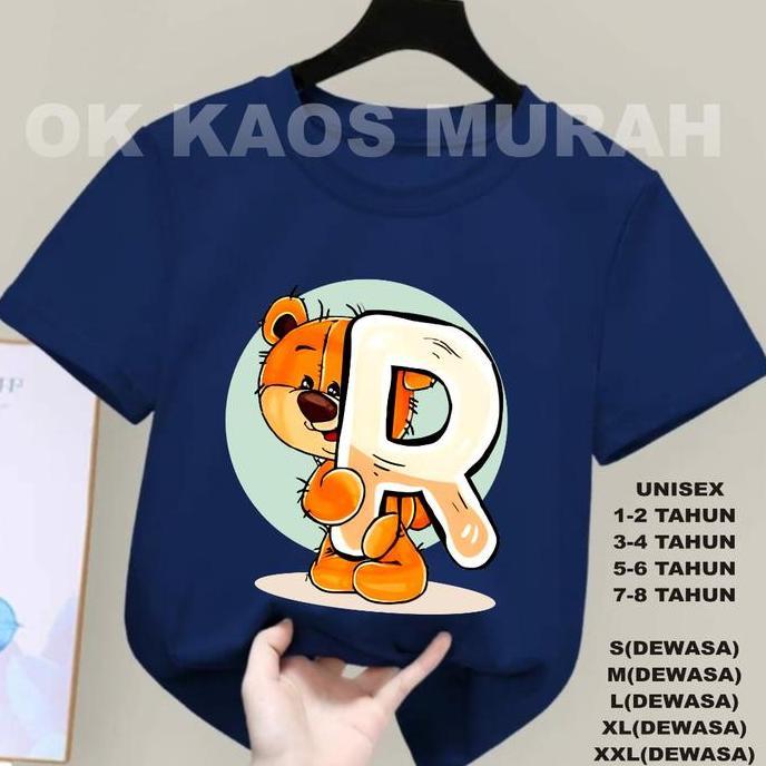 KAOS DISTRO ATASAN INISIAL NAMA BEAR R DTF, KAOS OBLONG LENGAN PENDEK fashion