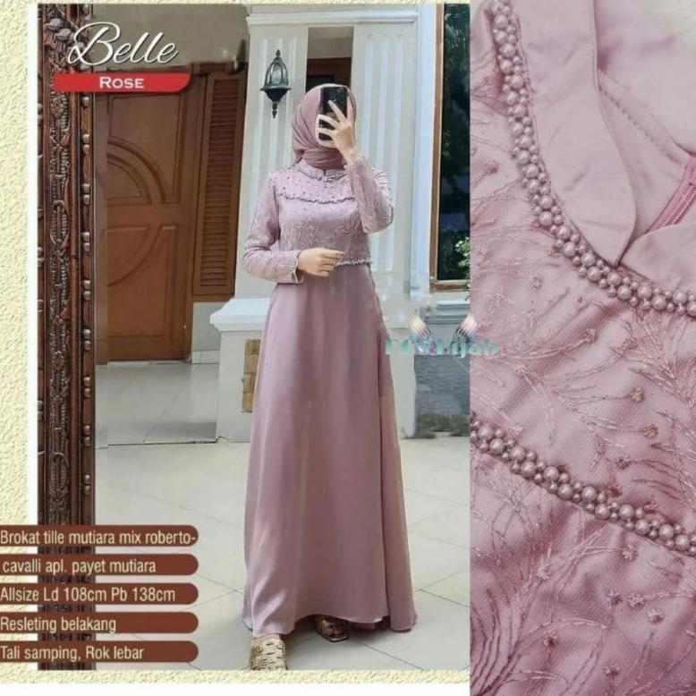 FAVORIT Helen Maxy Sonia Dress Jumbo Mutiara Brukat Gamis Kondangan Simple Mewah Lilac Wardah Xxxl L