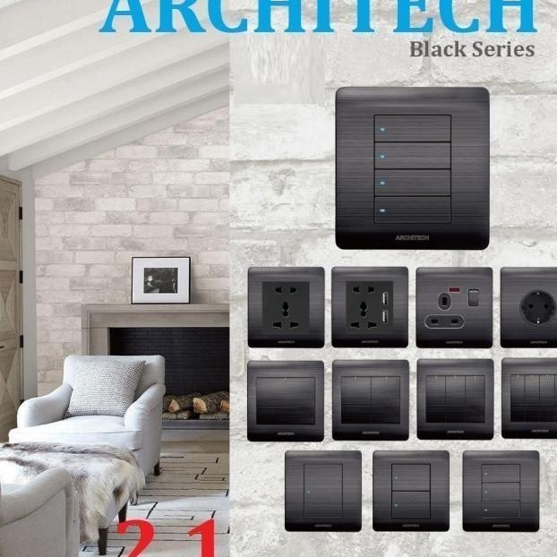 [Jm] Architech Saklar Stop Kontak Dinding Platinum B9 Black Series 2.1