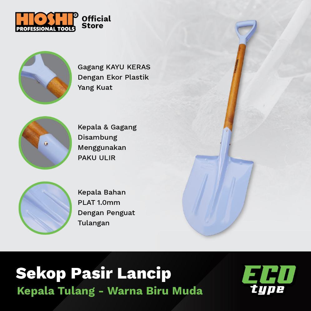 HIOSHI /HST002A/Sekop/LANCIP/Pasir/Tanah/Baja/Gagang Kayu/Biru Muda - Eco