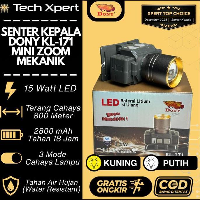 NEW SENTER KEPALA LED DONY 15 WATT KL-171 "MINI ZOOM MEKANIK" ORI ANTI AIR TAHAN LAMA OUTDOOR ORI