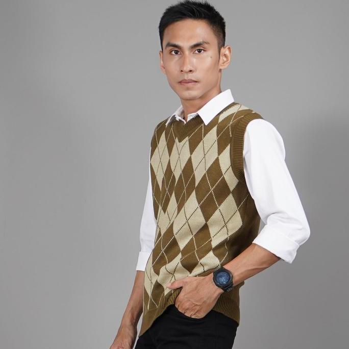 Okechuku Rompi Pria Vest Pria MOTIF KOTAK Vest Rajut Pria Rompi Custom SS