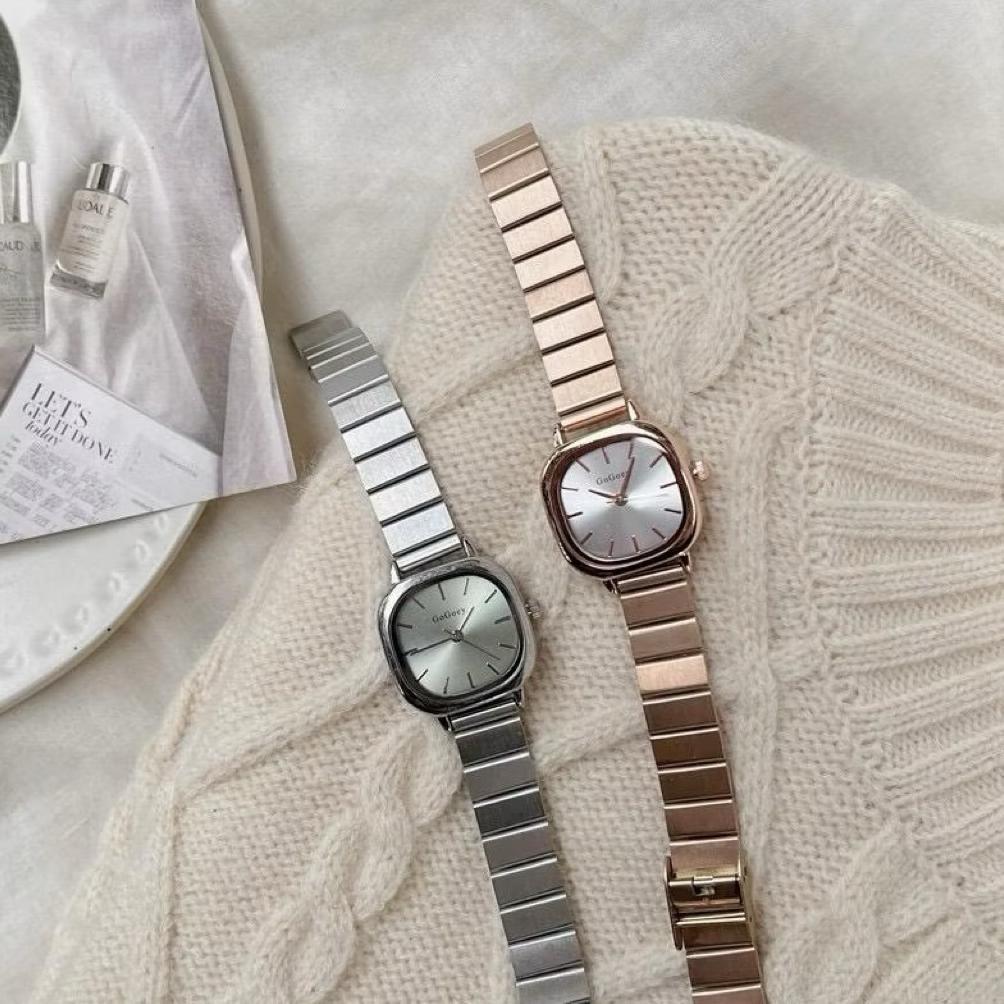 Mamba Jam Tangan Wanita Gogoey Analog Stainless Korean Fashion Jam Anti Air Jam Kotak Jam Analog Min