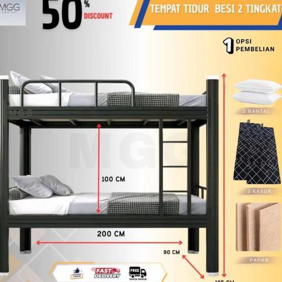 C_BAGASJAYA77 - MGG FURNITURE RANJANG SUSUN BESI 2 TINGKAT 90X200 CM KUAT & KOKOH BAHAN BESI FURNITU
