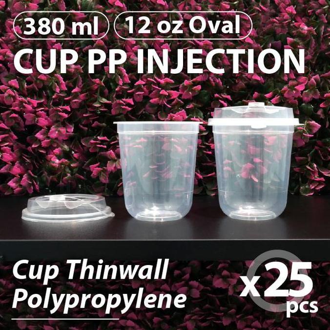 Posto- Pak Isi 25 Pcs - Cup 12Oz Oval Injection - Gelas Thinwall Plastik Pp 380Ml