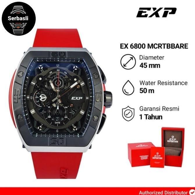 Jam Tangan Pria Expedition EXP EX 6800 MCRTBBARE Black Dial Red Rubber Strap