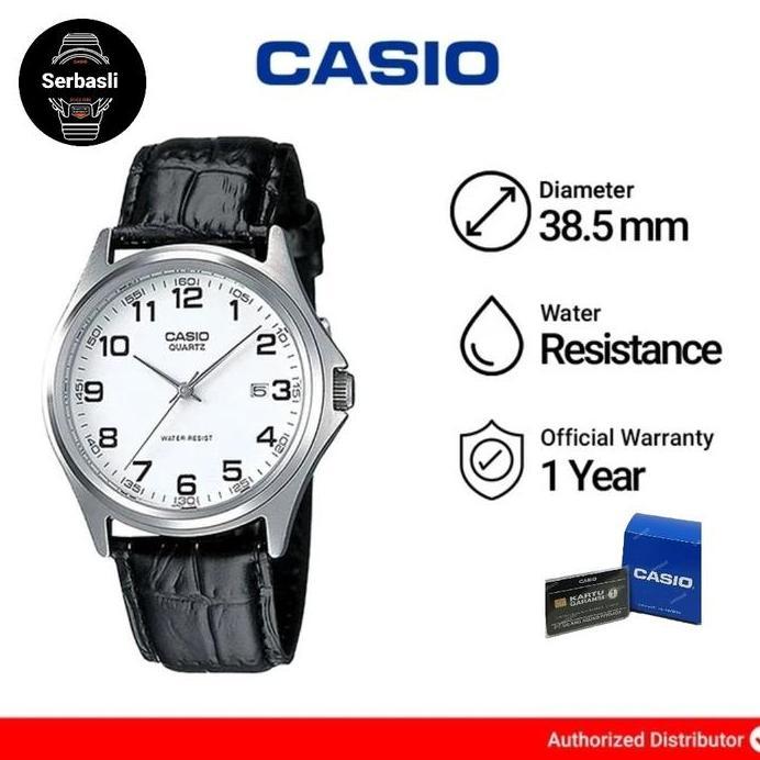 Jam Tangan Pria Casio MTP-1183E-7B White Dial Black Leather Strap Original Bergaransi
