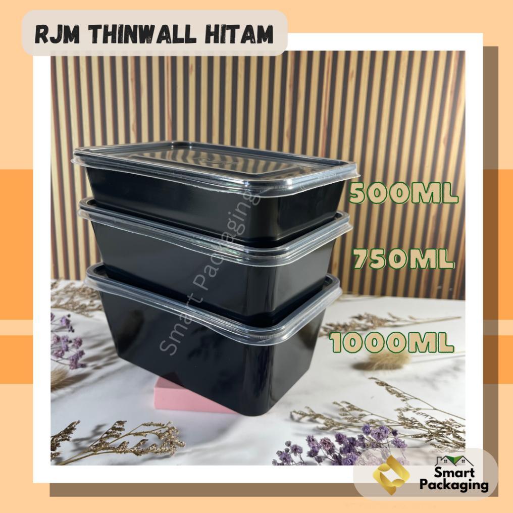[Isi 25 Pcs] Rjm Thinwall Food Container Hitam 500Ml 750Ml 1000Ml / Tempat Makan Plastik / Wadah Bek