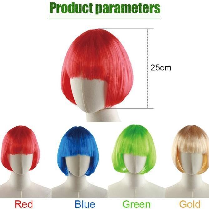 YUZABA Wig Bob Pendek Lurus Wanita Dewasa Bob Poni Warna Warni Rambut Palsu Cosplay
