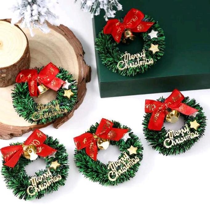 Miniatur Natal Mini gantung karangan bunga Natal rumah boneka pohon Natal karangan bunga dinding rum