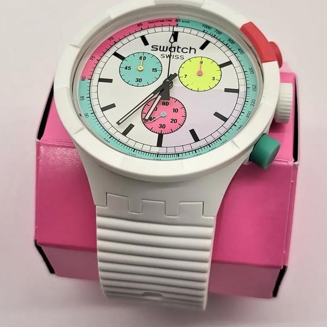 Ready  Jam Tangan SWATCH Original Big Bold SB06W100 SWATCH THE PURITY OF NEON