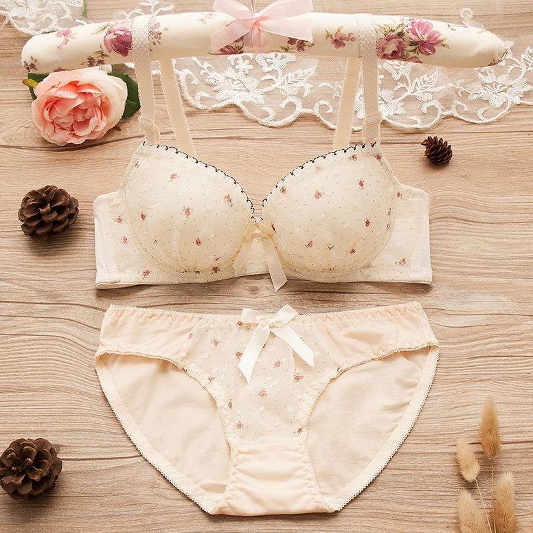 OFFICIAL TERMURAH Set Bra / BH cewek wanita bahan import korea seksi KR015 premium motif bunga KEKIN