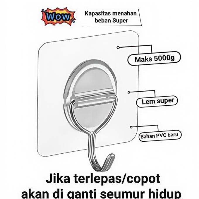 Lansungkirim- 10 Buah Gantungan Tempel Transparan/Maks 5-8Kg/Gantungan Tempel Hook/Gantungan Dinding