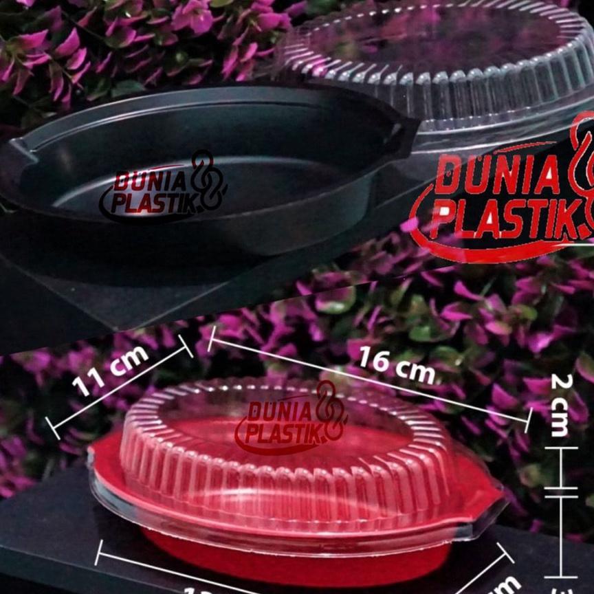 Isi 50Pcs Tray Spaghetti Mika Oval Box Makanan Warna Hitam & Merah + Tutup
