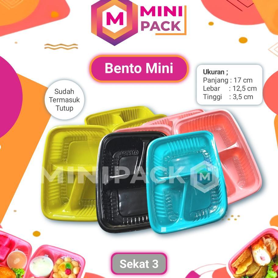 Bento Sekat 3 Warna Warni 17X12,5 Include + Tutup 17X12 Cm 17X13 Plastik Mika Kotak Sekat Meal Luch 