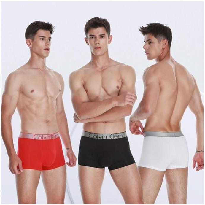 Calvin Klein Underwear CK Modal Pria Boxer Briefs - Nyaman Soft Spandex Hitam 3-Pack dengan Giftbox